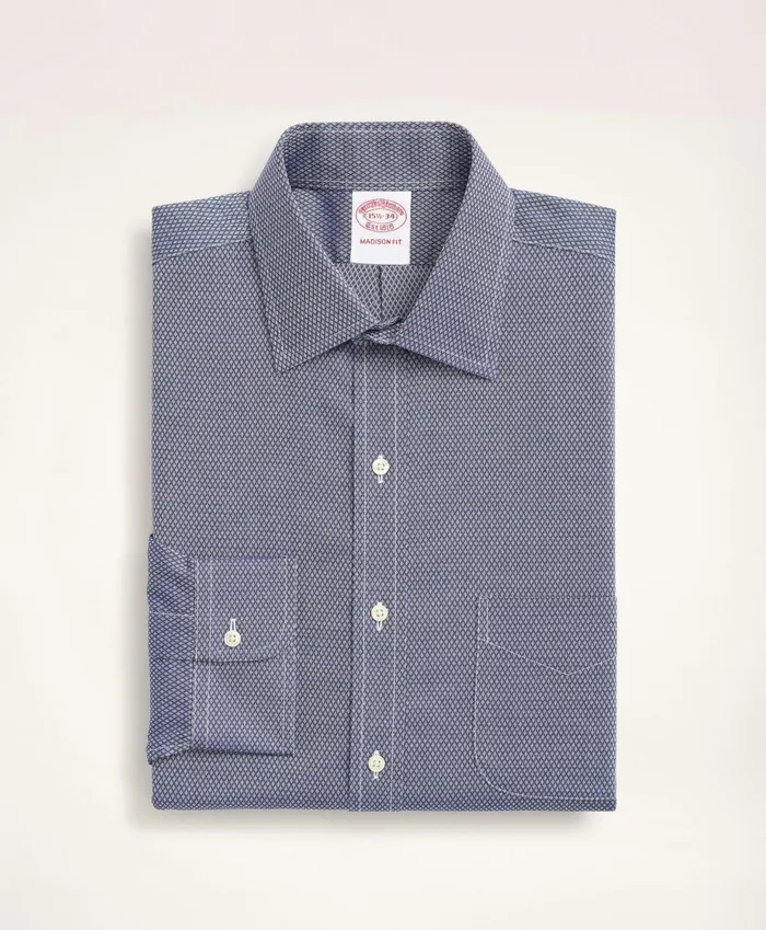 Dress Shirts Men Brooks Brothers Stretch Madison RelaxedFit Dress Shirt NonIron Dobby Ainsley Collar Diamond Navy