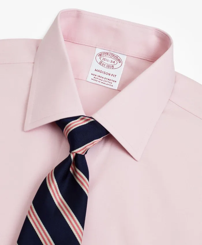 Dress Shirts Men Brooks Brothers Stretch Madison RelaxedFit Dress Shirt NonIron Pinpoint Ainsley Collar French Cuff Pink