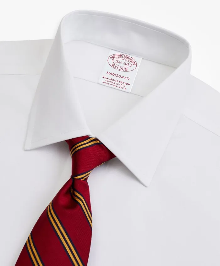 Dress Shirts Men Brooks Brothers Stretch Madison RelaxedFit Dress Shirt NonIron Pinpoint Ainsley Collar French Cuff White
