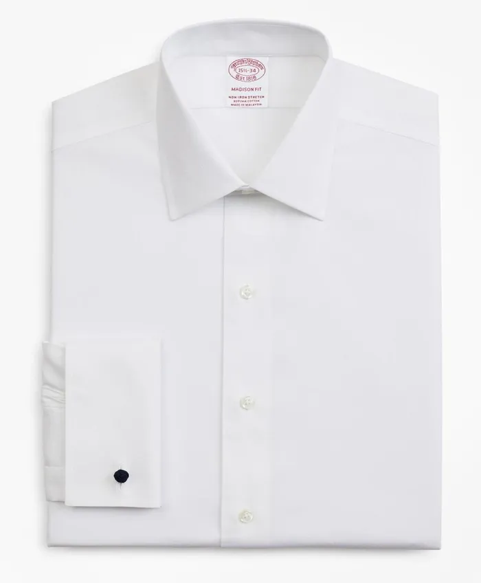 Dress Shirts Men Brooks Brothers Stretch Madison RelaxedFit Dress Shirt NonIron Pinpoint Ainsley Collar French Cuff White