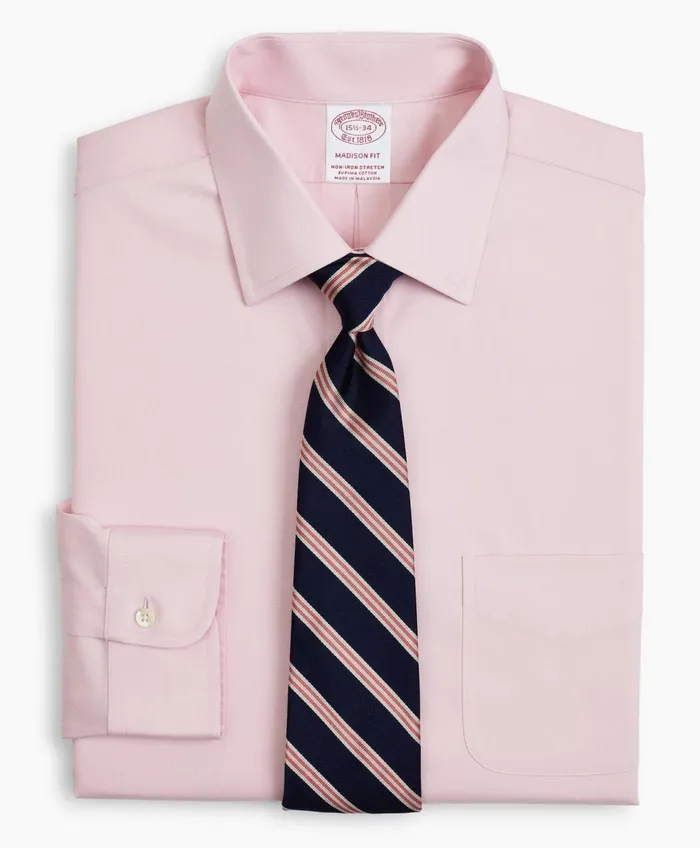 Dress Shirts Men Brooks Brothers Stretch Madison RelaxedFit Dress Shirt NonIron Pinpoint Ainsley Collar Pink Dress Shirts Men Brooks Brothers Stretch Madison RelaxedFit Dress Shirt NonIron Pinpoint Ainsley Collar Pink