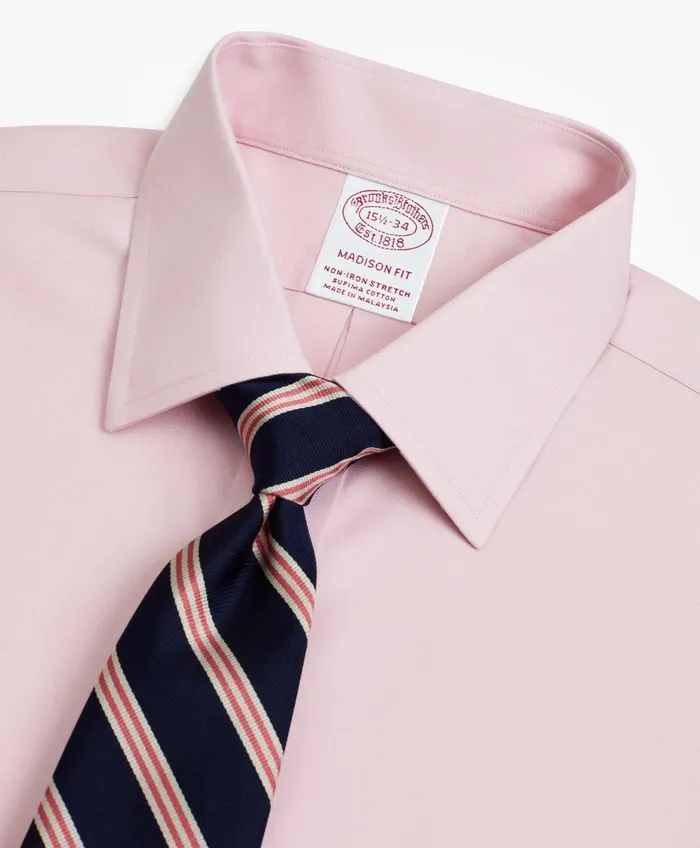 Dress Shirts Men Brooks Brothers Stretch Madison RelaxedFit Dress Shirt NonIron Pinpoint Ainsley Collar Pink