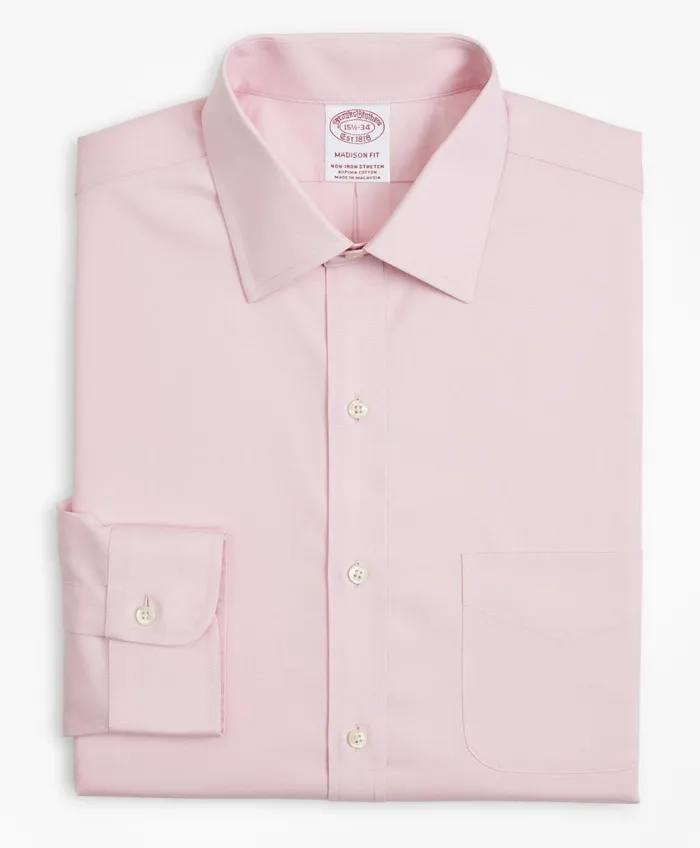 Dress Shirts Men Brooks Brothers Stretch Madison RelaxedFit Dress Shirt NonIron Pinpoint Ainsley Collar Pink