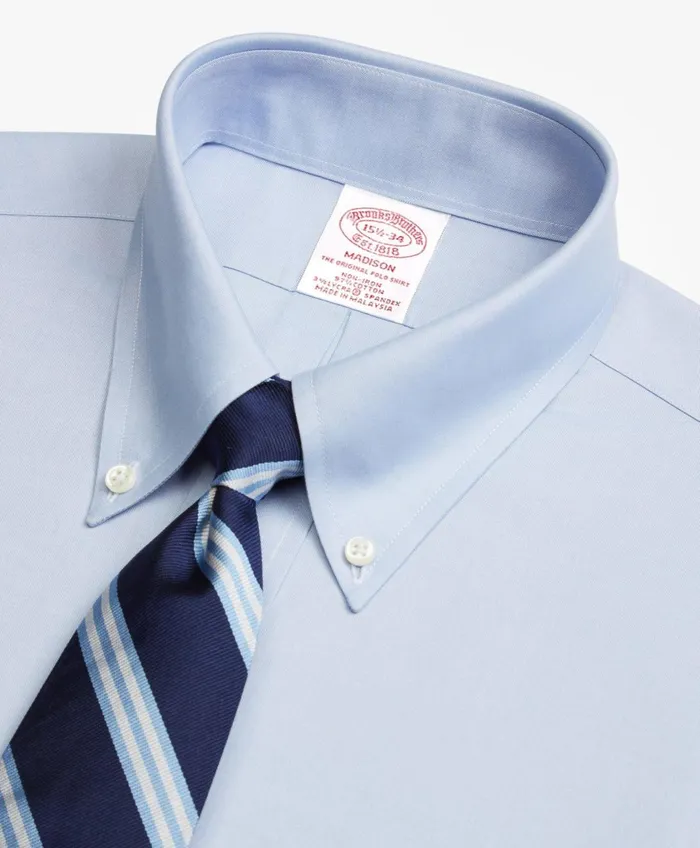 Dress Shirts Men Brooks Brothers Stretch Madison RelaxedFit Dress Shirt NonIron Pinpoint ButtonDown Collar Blue