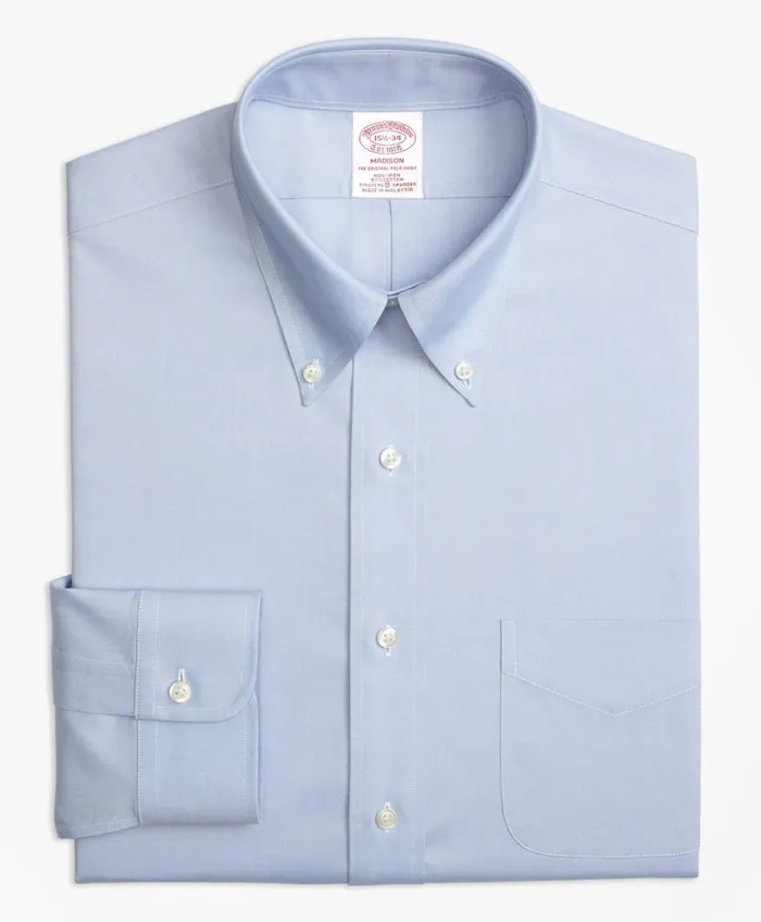 Dress Shirts Men Brooks Brothers Stretch Madison RelaxedFit Dress Shirt NonIron Pinpoint ButtonDown Collar Blue