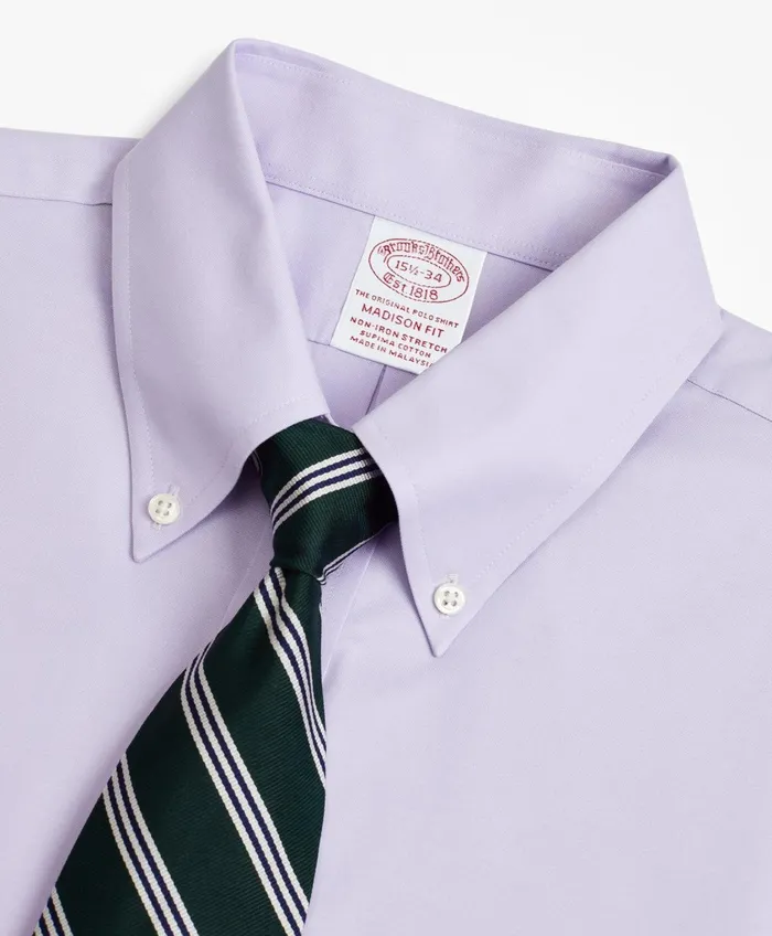 Dress Shirts Men Brooks Brothers Stretch Madison RelaxedFit Dress Shirt NonIron Pinpoint ButtonDown Collar Lavender