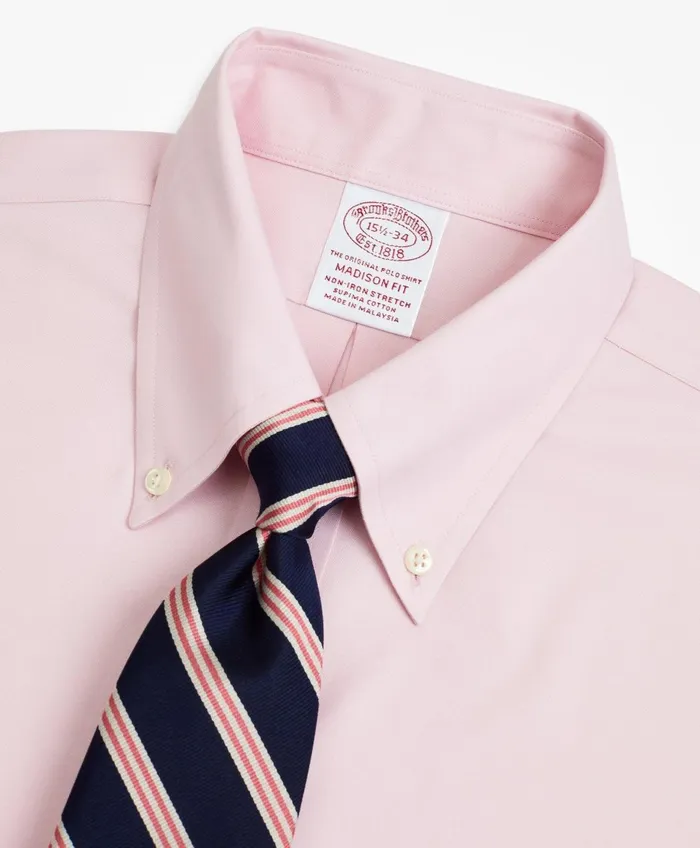 Dress Shirts Men Brooks Brothers Stretch Madison RelaxedFit Dress Shirt NonIron Pinpoint ButtonDown Collar Pink