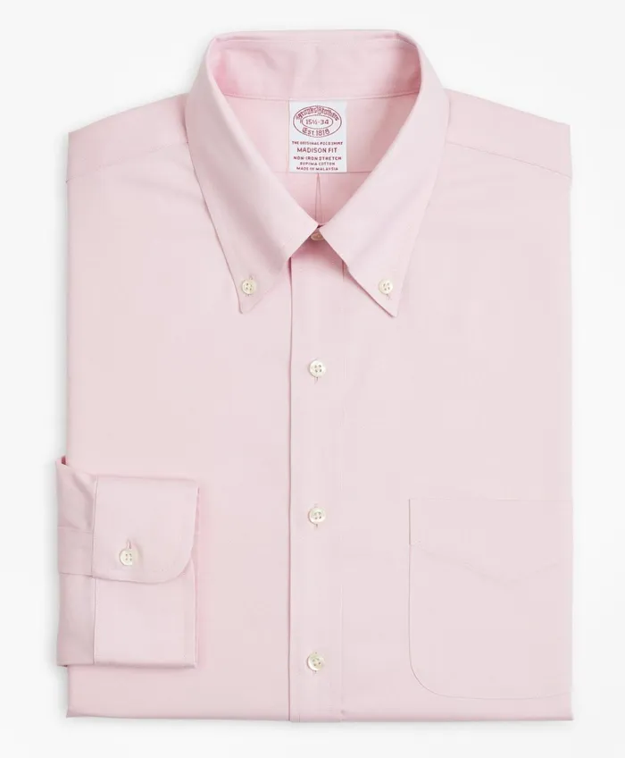 Dress Shirts Men Brooks Brothers Stretch Madison RelaxedFit Dress Shirt NonIron Pinpoint ButtonDown Collar Pink
