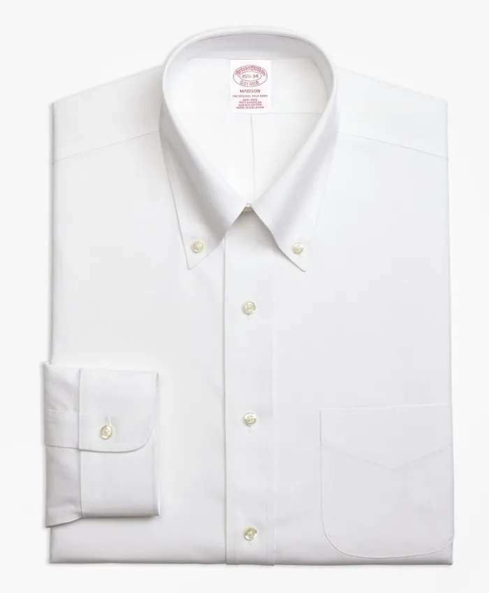Dress Shirts Men Brooks Brothers Stretch Madison RelaxedFit Dress Shirt NonIron Pinpoint ButtonDown Collar White