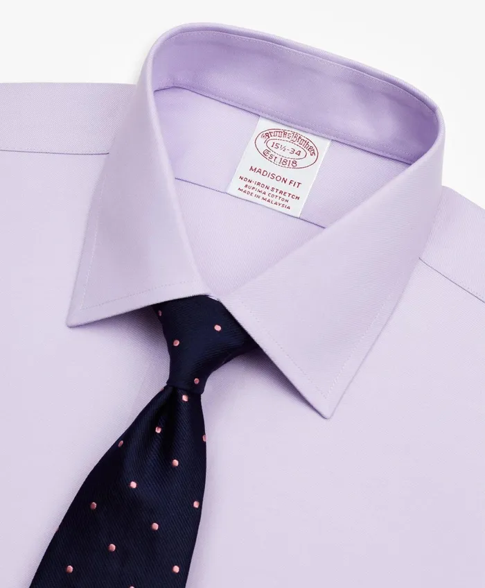 Dress Shirts Men Brooks Brothers Stretch Madison RelaxedFit Dress Shirt NonIron Twill Ainsley Collar Lavender