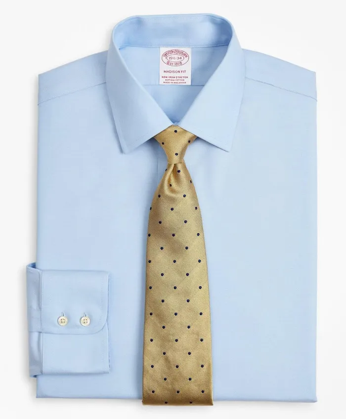Dress Shirts Men Brooks Brothers Stretch Madison RelaxedFit Dress Shirt NonIron Twill Ainsley Collar Light Blue