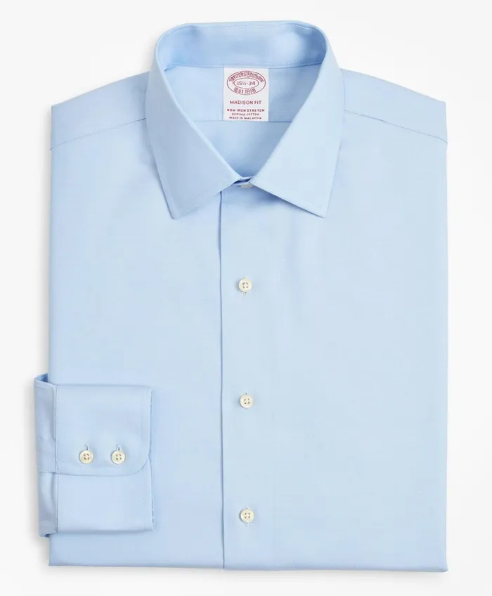 Dress Shirts Men Brooks Brothers Stretch Madison RelaxedFit Dress Shirt NonIron Twill Ainsley Collar Light Blue