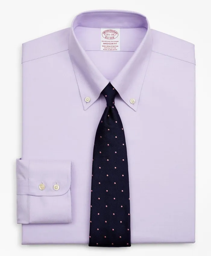Dress Shirts Men Brooks Brothers Stretch Madison RelaxedFit Dress Shirt NonIron Twill ButtonDown Collar Lavender