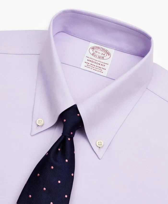 Dress Shirts Men Brooks Brothers Stretch Madison RelaxedFit Dress Shirt NonIron Twill ButtonDown Collar Lavender