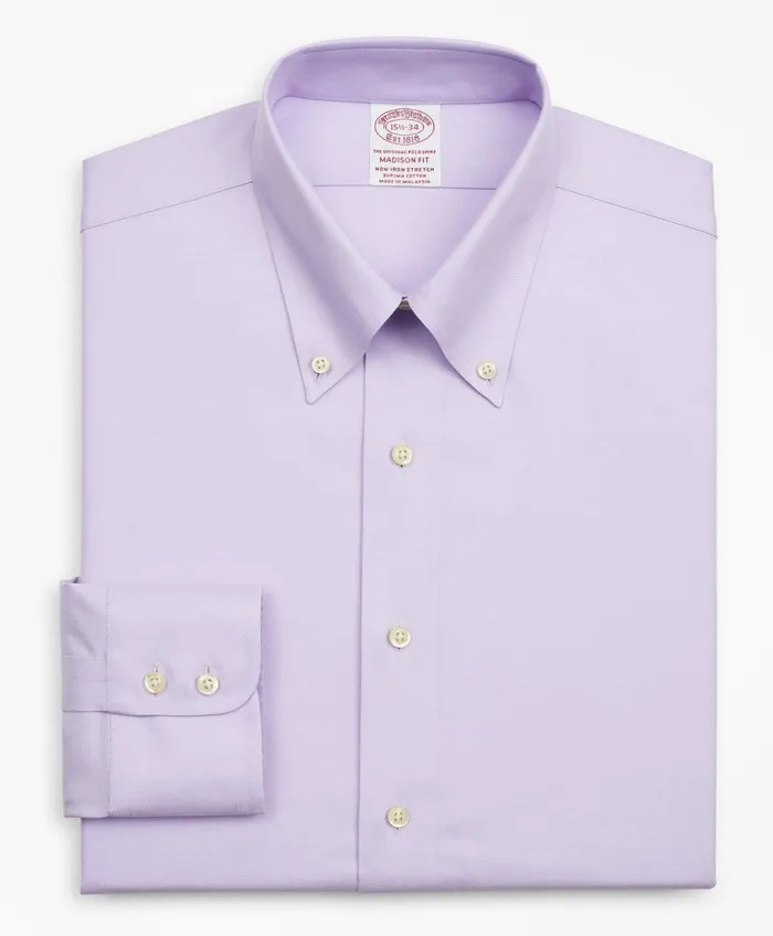 Dress Shirts Men Brooks Brothers Stretch Madison RelaxedFit Dress Shirt NonIron Twill ButtonDown Collar Lavender