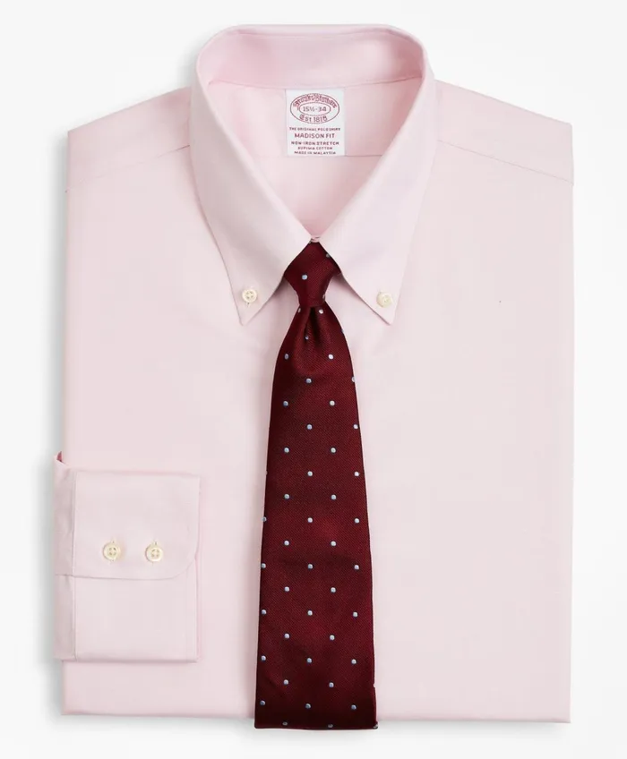 Dress Shirts Men Brooks Brothers Stretch Madison RelaxedFit Dress Shirt NonIron Twill ButtonDown Collar Pink