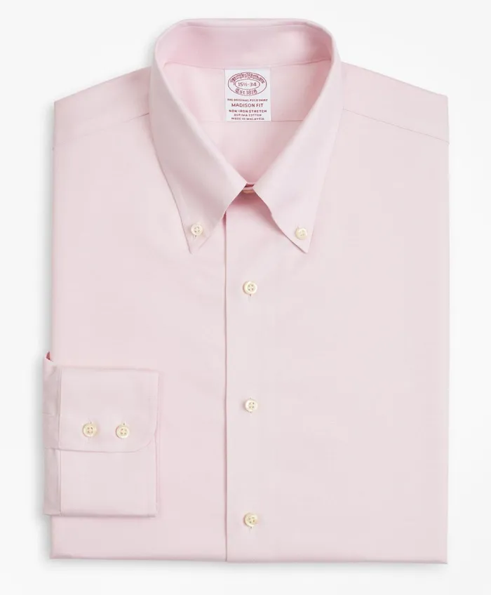 Dress Shirts Men Brooks Brothers Stretch Madison RelaxedFit Dress Shirt NonIron Twill ButtonDown Collar Pink
