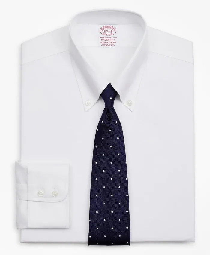 Dress Shirts Men Brooks Brothers Stretch Madison RelaxedFit Dress Shirt NonIron Twill ButtonDown Collar White