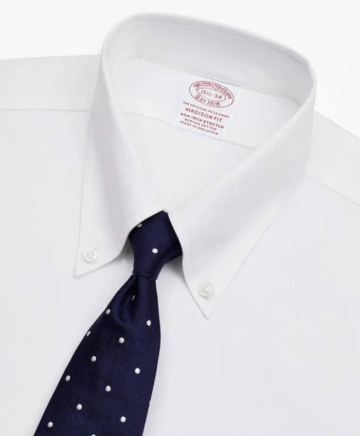 Dress Shirts Men Brooks Brothers Stretch Madison RelaxedFit Dress Shirt NonIron Twill ButtonDown Collar White