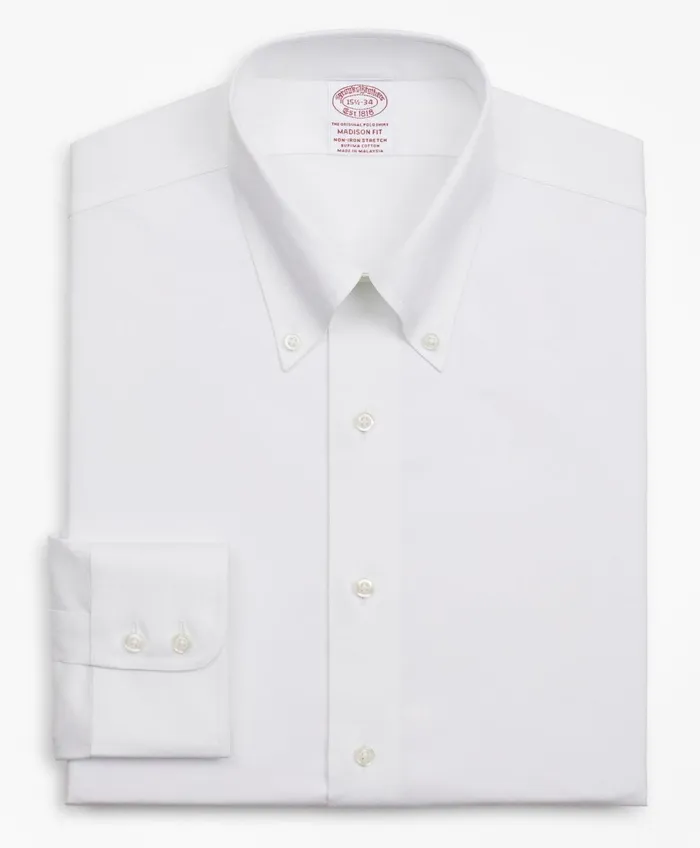 Dress Shirts Men Brooks Brothers Stretch Madison RelaxedFit Dress Shirt NonIron Twill ButtonDown Collar White