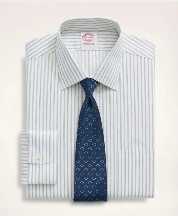 Dress Shirts Men Brooks Brothers Stretch Madison RelaxedFit Dress Shirt NonIron Twill Stripe Ainsley Collar Grey