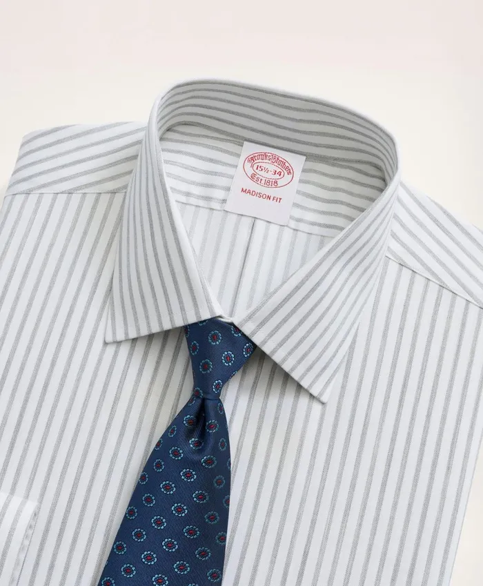 Dress Shirts Men Brooks Brothers Stretch Madison RelaxedFit Dress Shirt NonIron Twill Stripe Ainsley Collar Grey