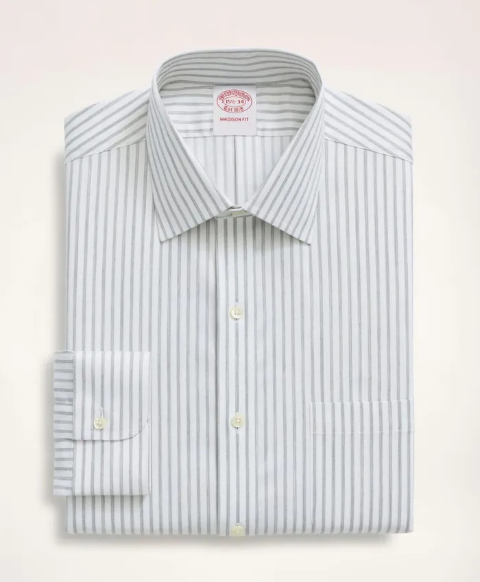 Dress Shirts Men Brooks Brothers Stretch Madison RelaxedFit Dress Shirt NonIron Twill Stripe Ainsley Collar Grey
