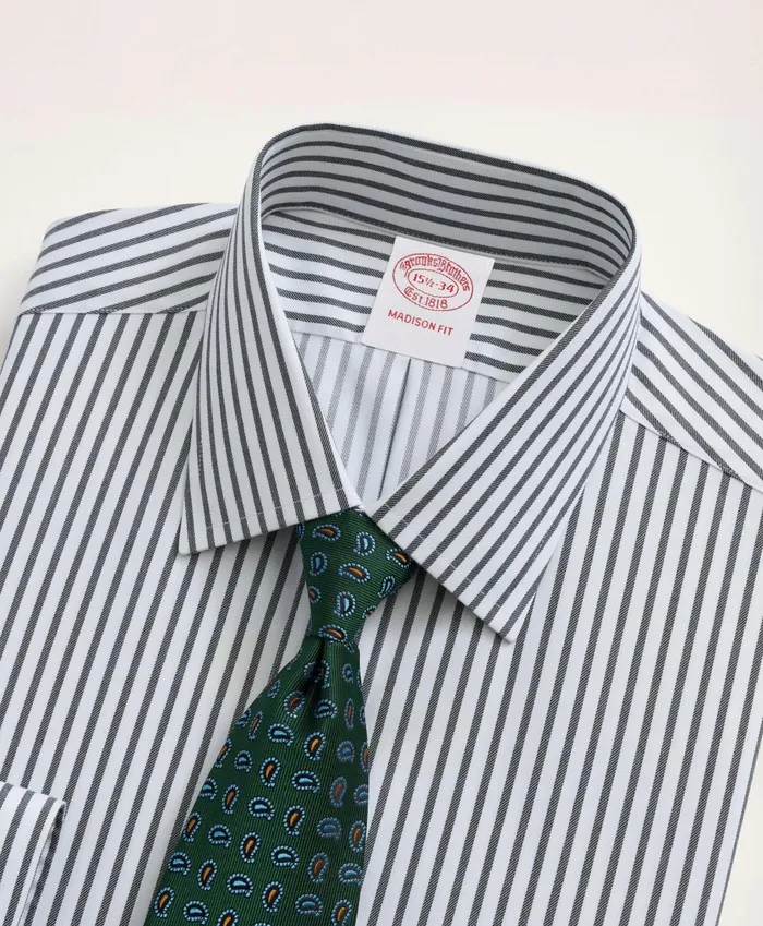 Dress Shirts Men Brooks Brothers Stretch Madison RelaxedFit Dress Shirt NonIron Twill Stripe Ainsley Collar Navy