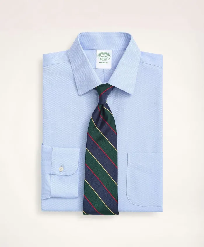 Dress Shirts Men Brooks Brothers Stretch Milano SlimFit Dress Shirt NonIron Dobby Ainsley Collar Diamond Light Blue
