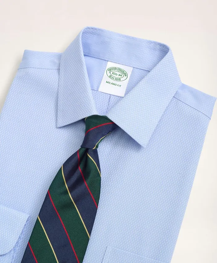 Dress Shirts Men Brooks Brothers Stretch Milano SlimFit Dress Shirt NonIron Dobby Ainsley Collar Diamond Light Blue
