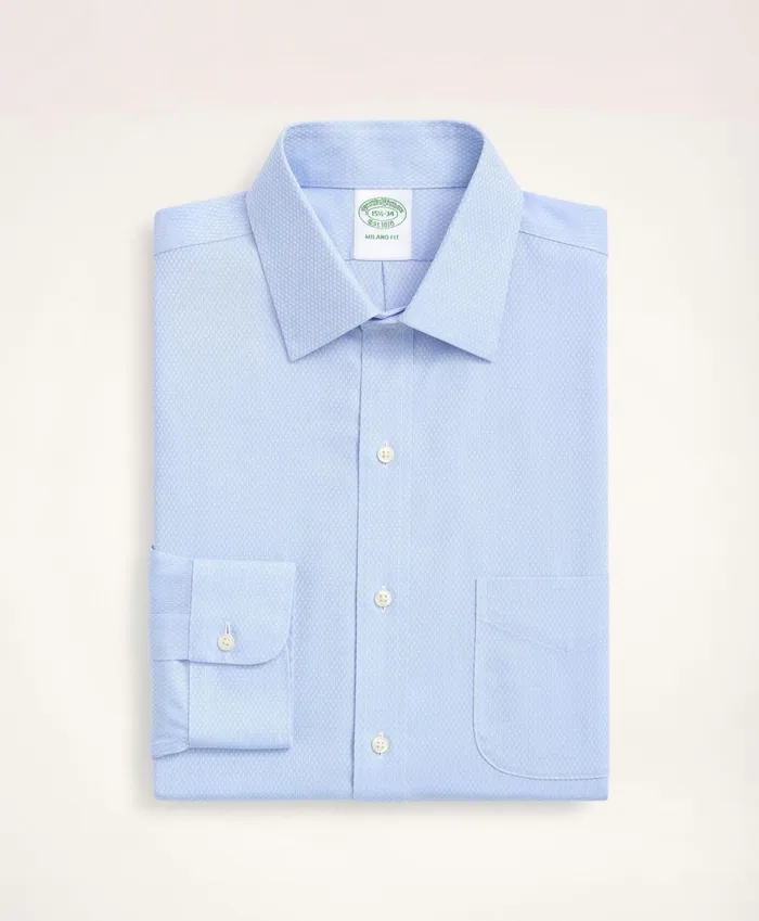 Dress Shirts Men Brooks Brothers Stretch Milano SlimFit Dress Shirt NonIron Dobby Ainsley Collar Diamond Light Blue