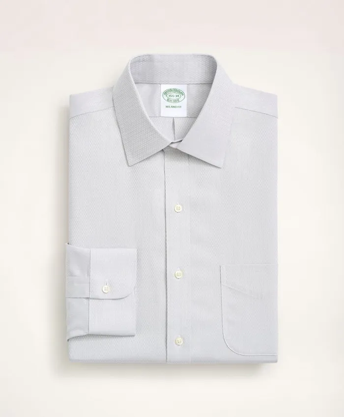 Dress Shirts Men Brooks Brothers Stretch Milano SlimFit Dress Shirt NonIron Dobby Ainsley Collar Diamond Light Grey