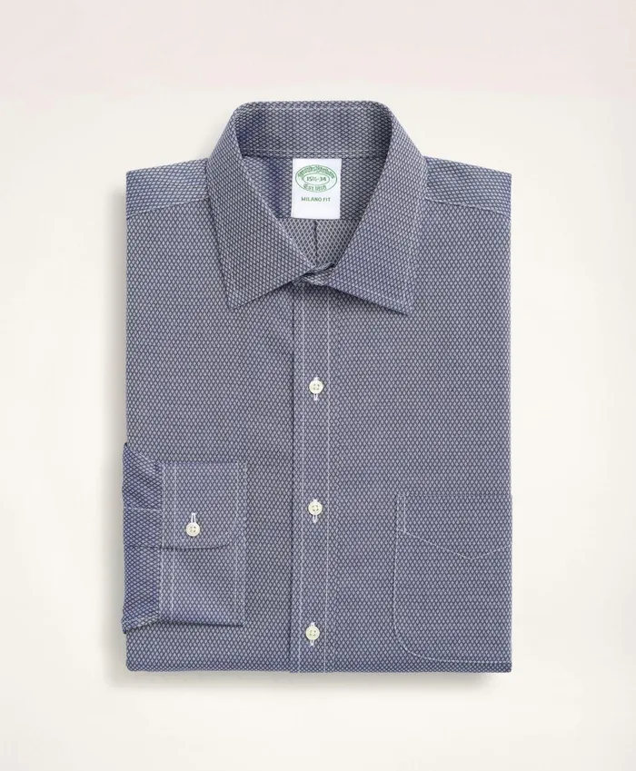 Dress Shirts Men Brooks Brothers Stretch Milano SlimFit Dress Shirt NonIron Dobby Ainsley Collar Diamond Navy