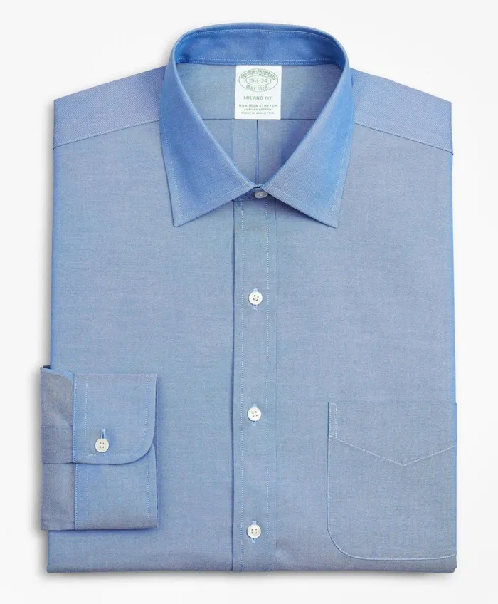Dress Shirts Men Brooks Brothers Stretch Milano SlimFit Dress Shirt NonIron Pinpoint Ainsley Collar Blue