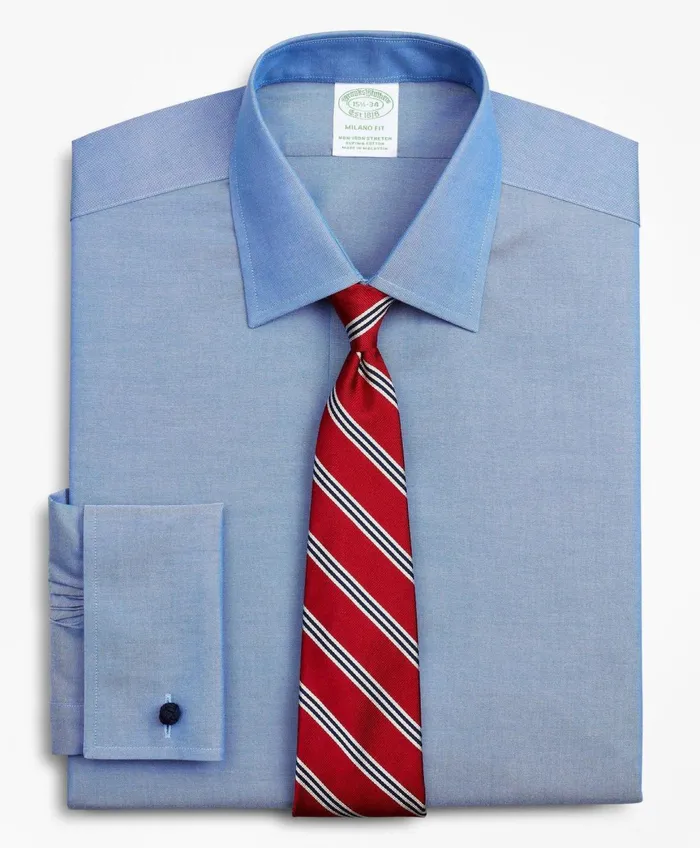 Dress Shirts Men Brooks Brothers Stretch Milano Slim Fit Dress Shirt NonIron Pinpoint Ainsley Collar French Cuff Blue