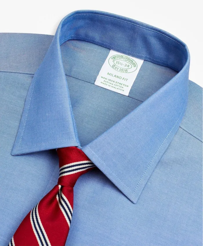 Dress Shirts Men Brooks Brothers Stretch Milano Slim Fit Dress Shirt NonIron Pinpoint Ainsley Collar French Cuff Blue