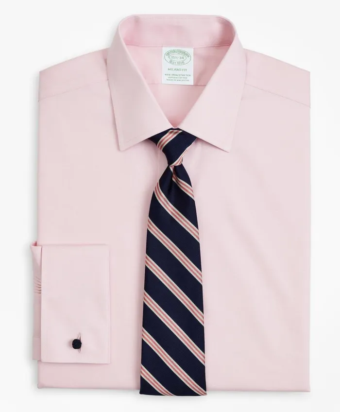 Dress Shirts Men Brooks Brothers Stretch Milano Slim Fit Dress Shirt NonIron Pinpoint Ainsley Collar French Cuff Pink
