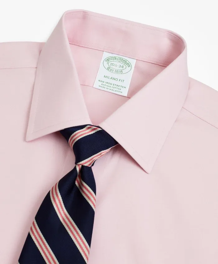 Dress Shirts Men Brooks Brothers Stretch Milano Slim Fit Dress Shirt NonIron Pinpoint Ainsley Collar French Cuff Pink