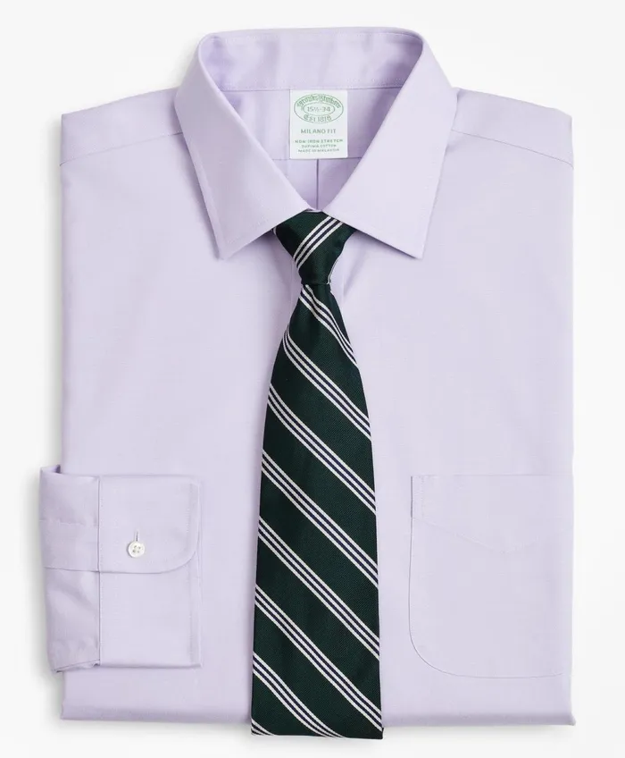 Dress Shirts Men Brooks Brothers Stretch Milano SlimFit Dress Shirt NonIron Pinpoint Ainsley Collar Lavender