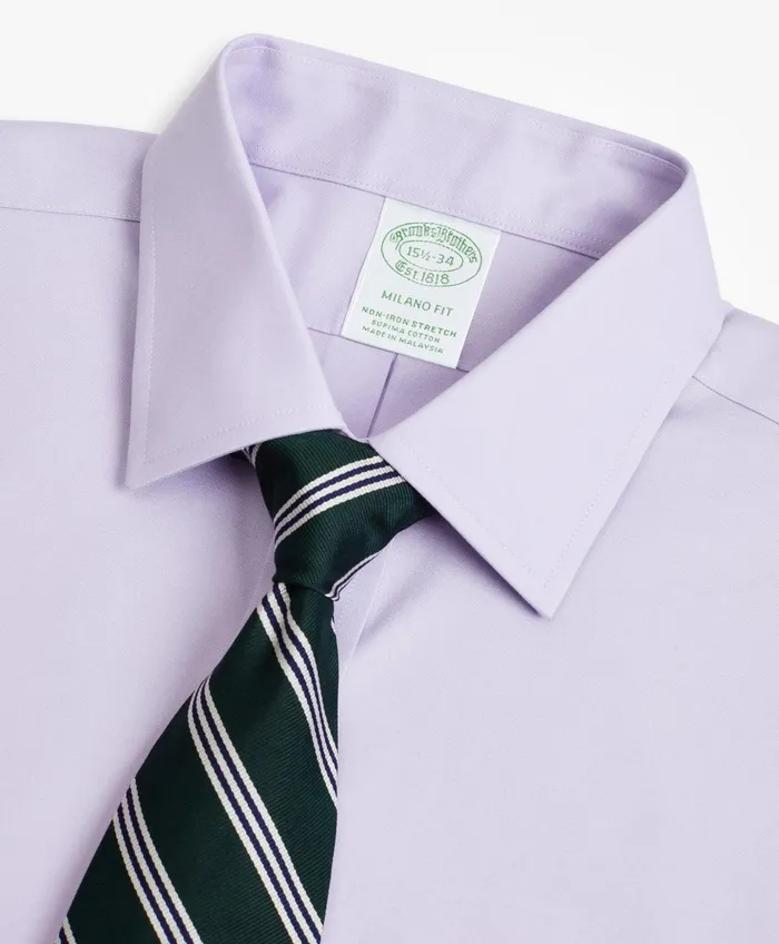 Dress Shirts Men Brooks Brothers Stretch Milano SlimFit Dress Shirt NonIron Pinpoint Ainsley Collar Lavender