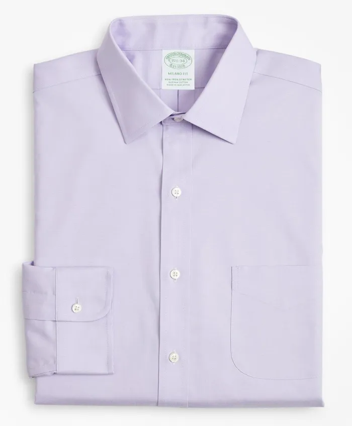 Dress Shirts Men Brooks Brothers Stretch Milano SlimFit Dress Shirt NonIron Pinpoint Ainsley Collar Lavender