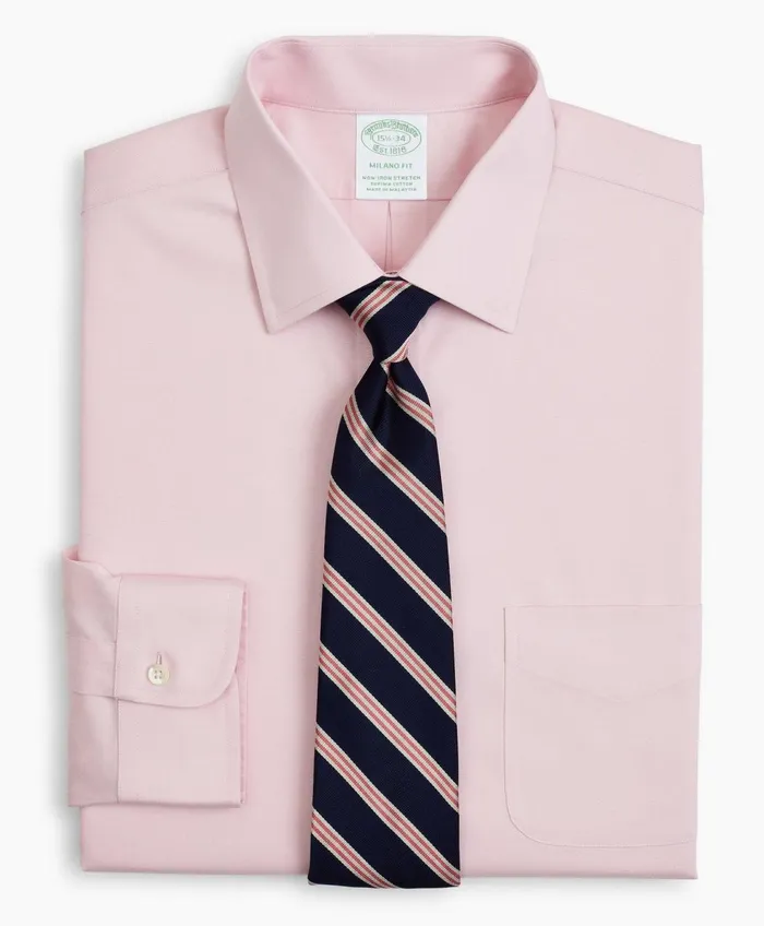 Dress Shirts Men Brooks Brothers Stretch Milano SlimFit Dress Shirt NonIron Pinpoint Ainsley Collar Pink