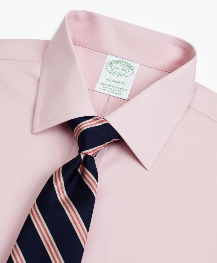 Dress Shirts Men Brooks Brothers Stretch Milano SlimFit Dress Shirt NonIron Pinpoint Ainsley Collar Pink