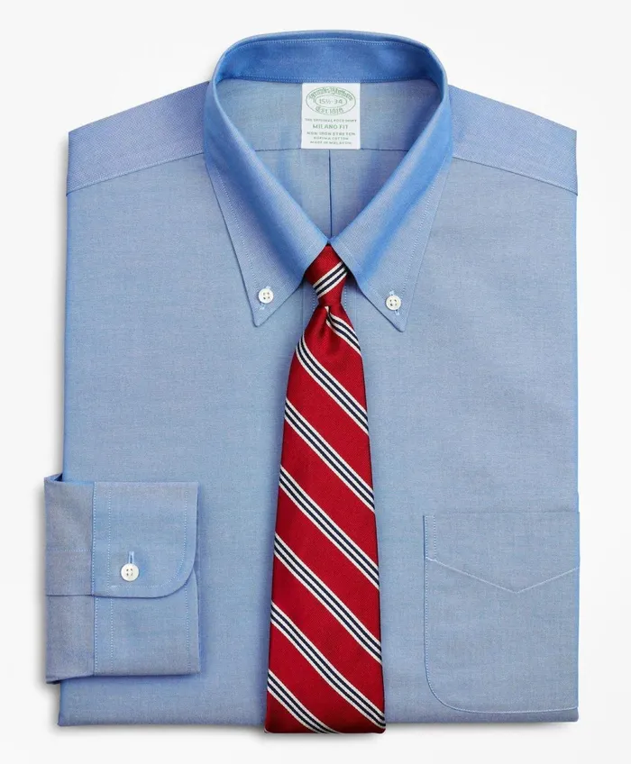 Dress Shirts Men Brooks Brothers Stretch Milano SlimFit Dress Shirt NonIron Pinpoint ButtonDown Collar Blue