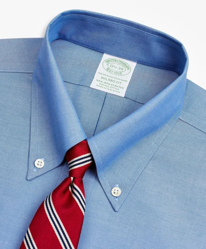Dress Shirts Men Brooks Brothers Stretch Milano SlimFit Dress Shirt NonIron Pinpoint ButtonDown Collar Blue