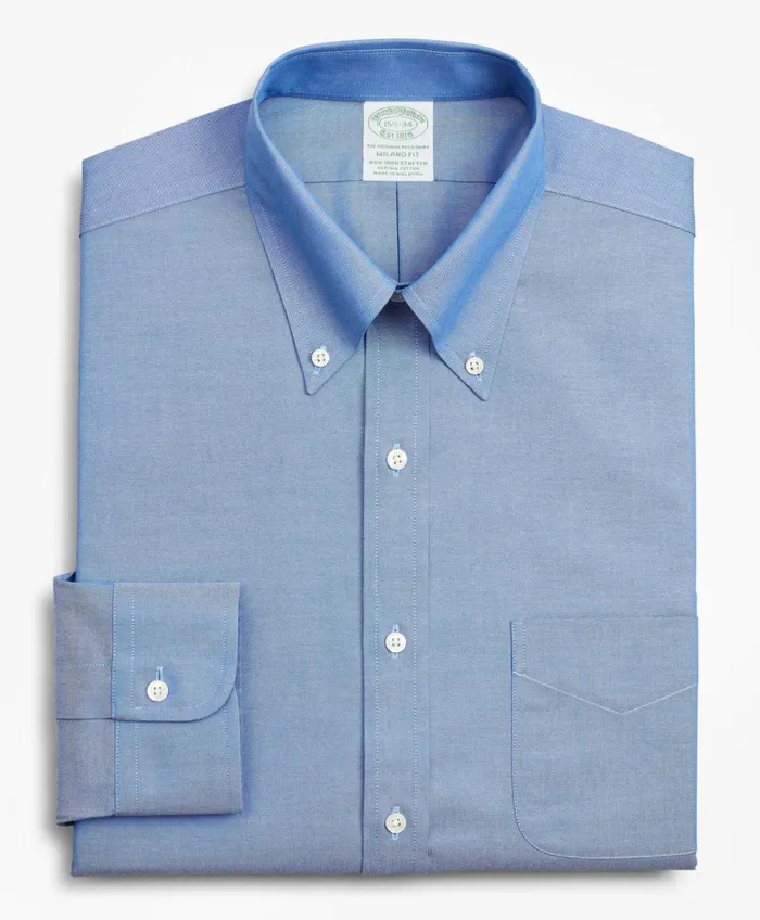 Dress Shirts Men Brooks Brothers Stretch Milano SlimFit Dress Shirt NonIron Pinpoint ButtonDown Collar Blue