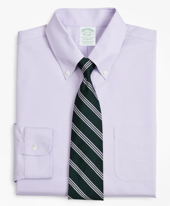 Dress Shirts Men Brooks Brothers Stretch Milano SlimFit Dress Shirt NonIron Pinpoint ButtonDown Collar Lavender