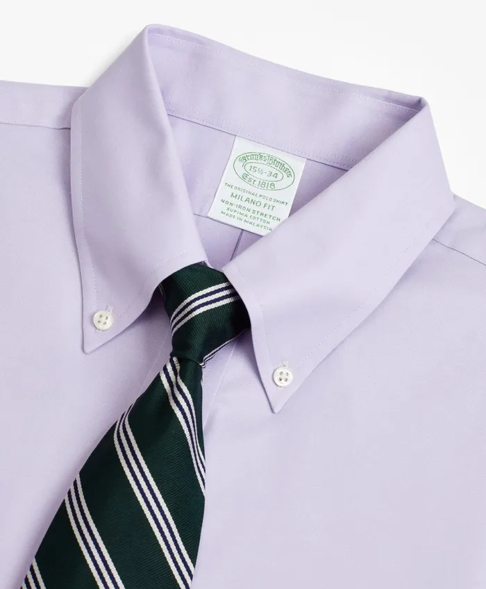 Dress Shirts Men Brooks Brothers Stretch Milano SlimFit Dress Shirt NonIron Pinpoint ButtonDown Collar Lavender