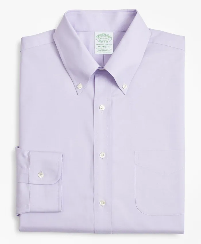 Dress Shirts Men Brooks Brothers Stretch Milano SlimFit Dress Shirt NonIron Pinpoint ButtonDown Collar Lavender