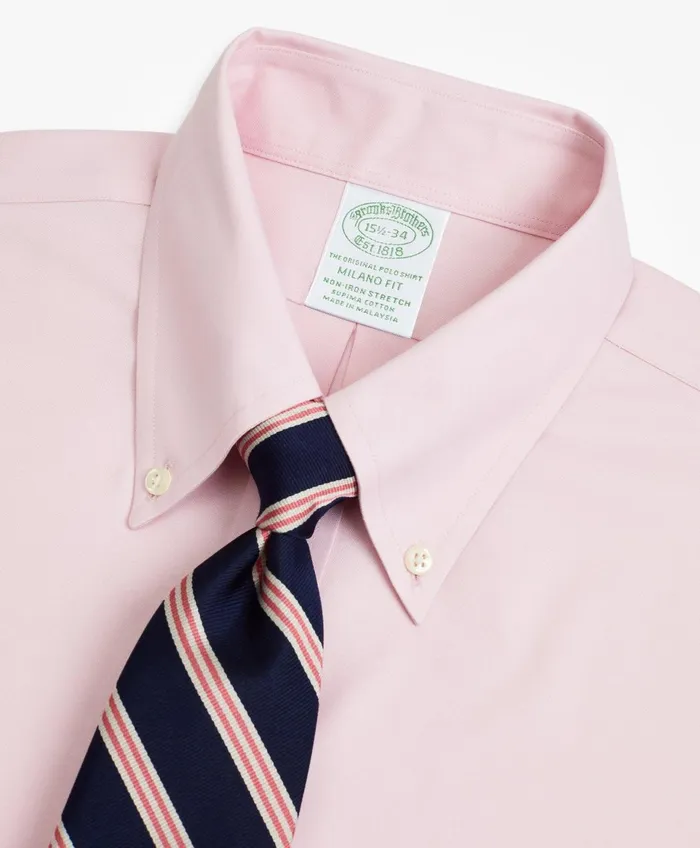 Dress Shirts Men Brooks Brothers Stretch Milano SlimFit Dress Shirt NonIron Pinpoint ButtonDown Collar Pink